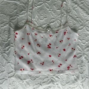 Me to We Red Floral Cami with Lace Trim